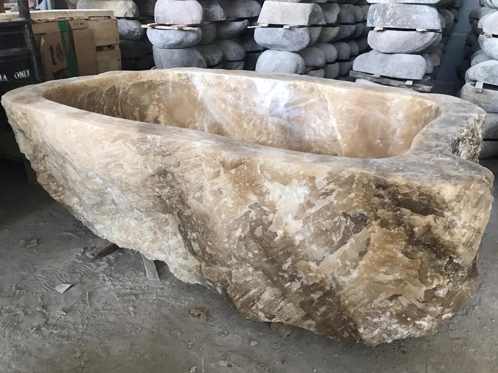 Handcrafted Onyx Stone Freestanding Bathtub - Spa Quality