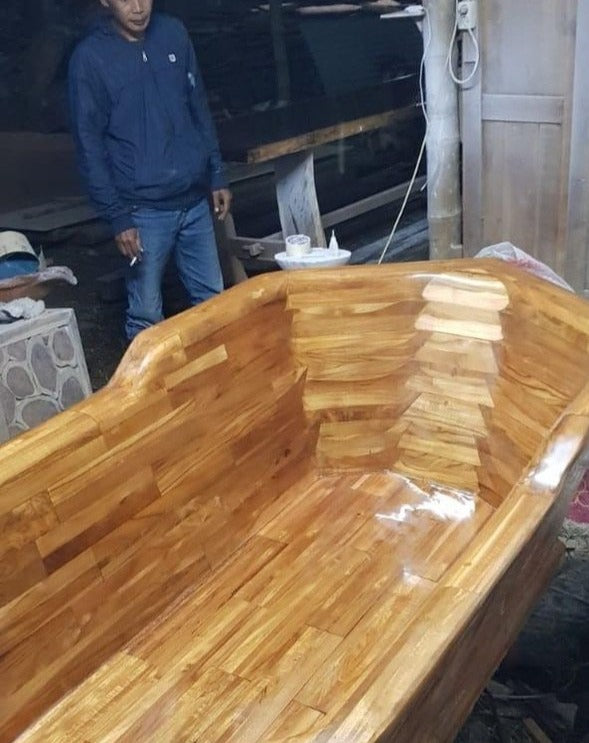 Handcrafted Teak Wood Freestanding Bathtub - Spa Quality
