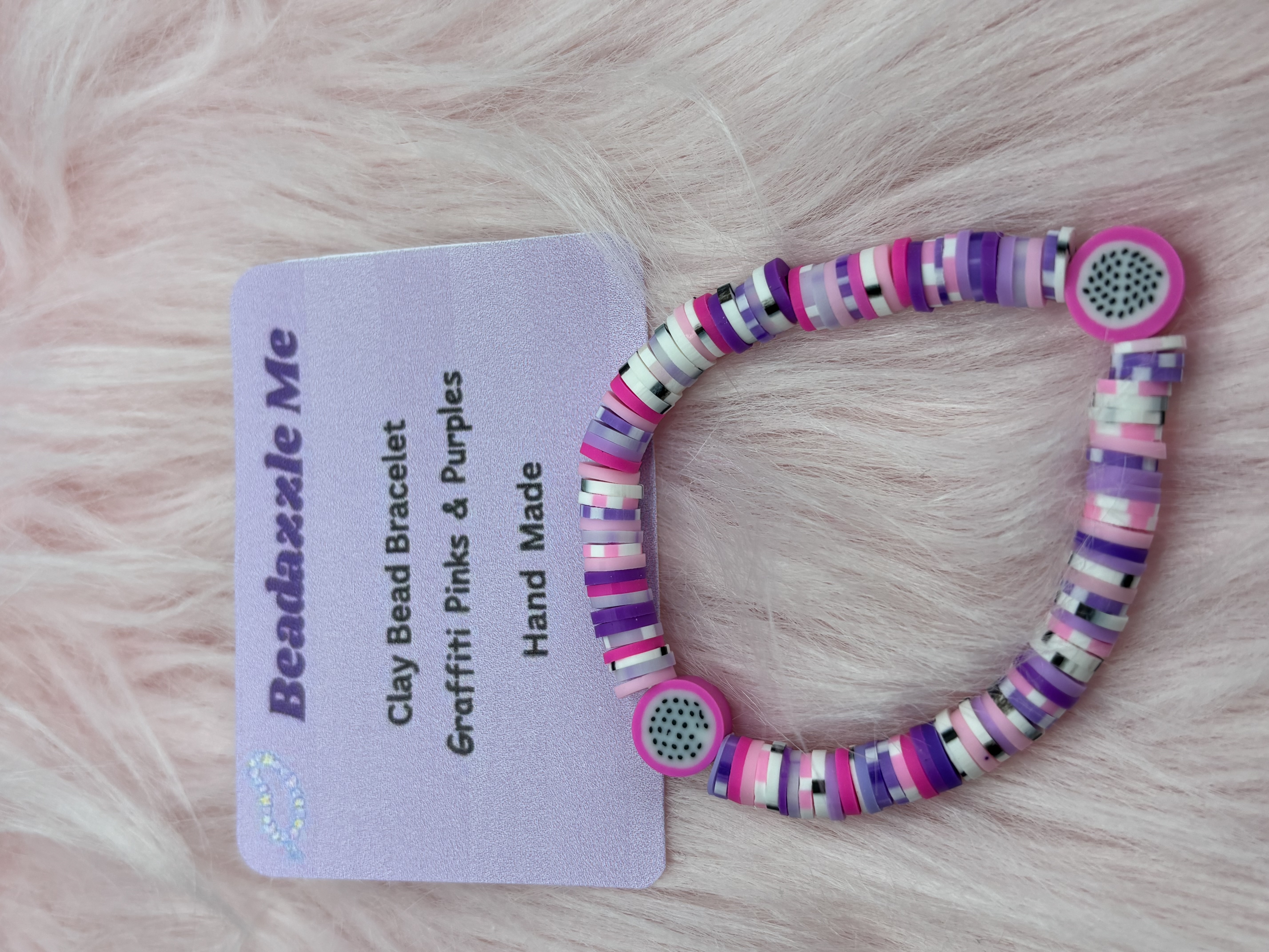 Clay Bead Bracelet - Graffiti Pinks & Purple
