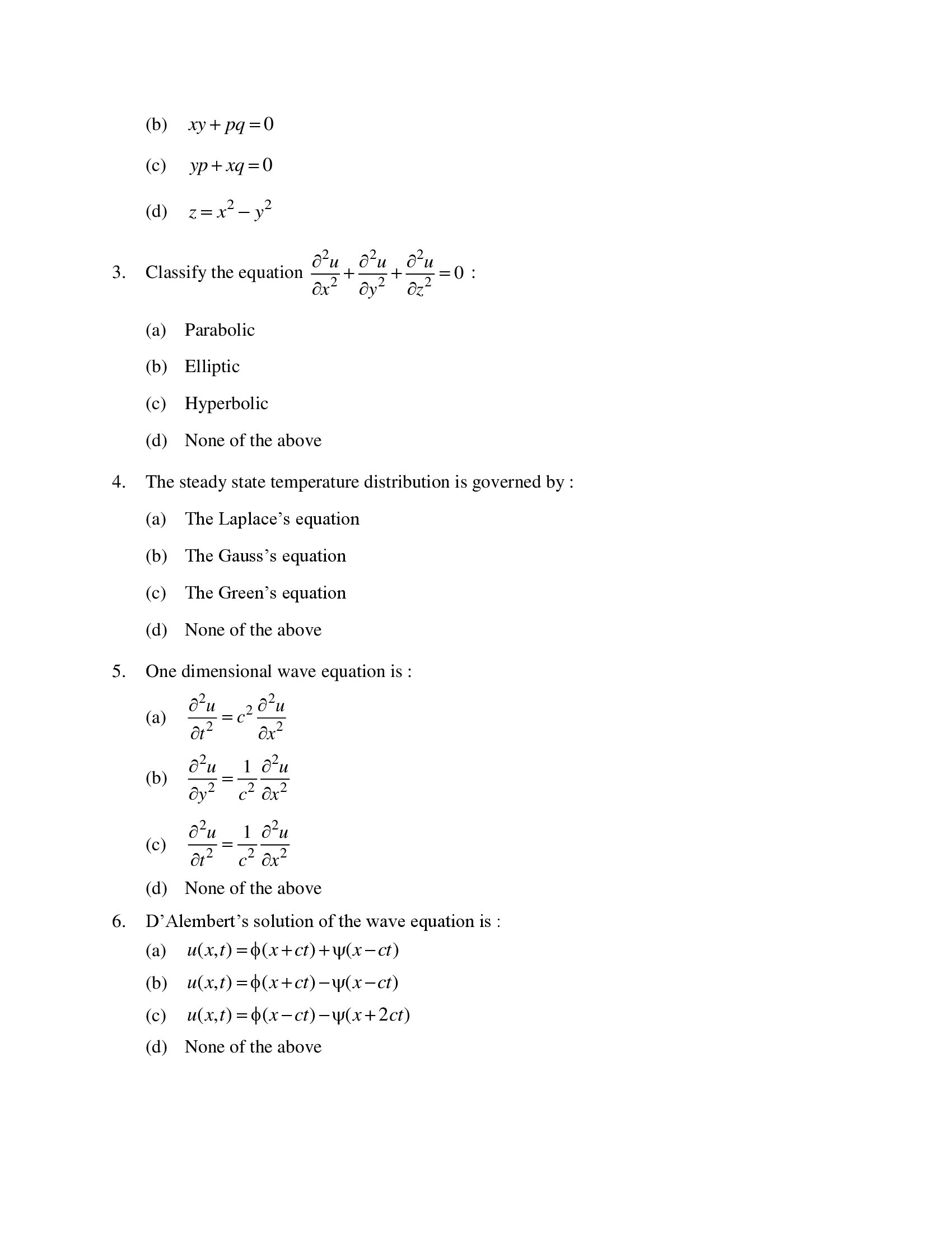 PSSOU MA/MSC (Mathematics) Previous Partial Differential Equation (L–293) Solved Assignment 2025
