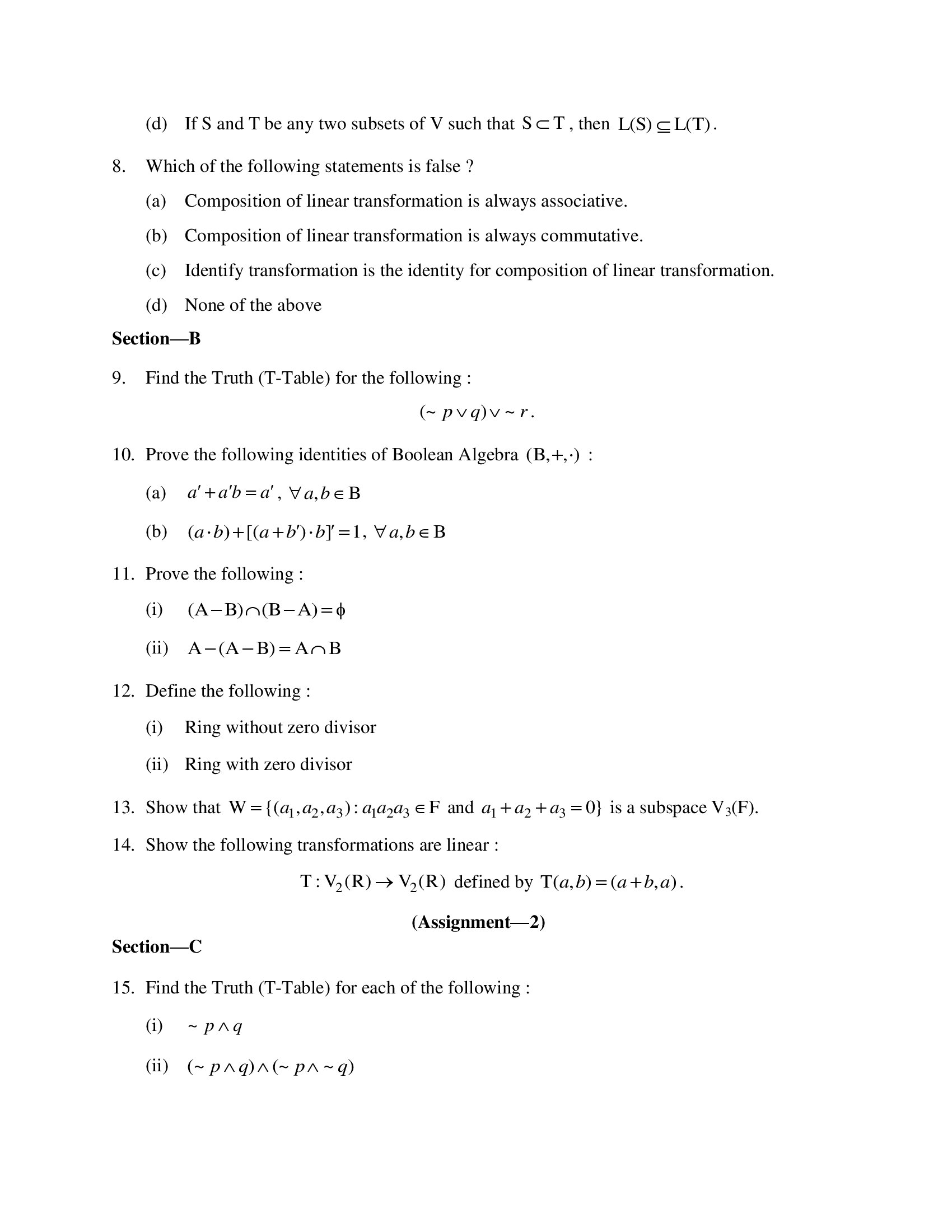 PSSOU MA/MSC (Mathematics) Previous Discrete Mathematics (L–294) Solved Assignment 2025