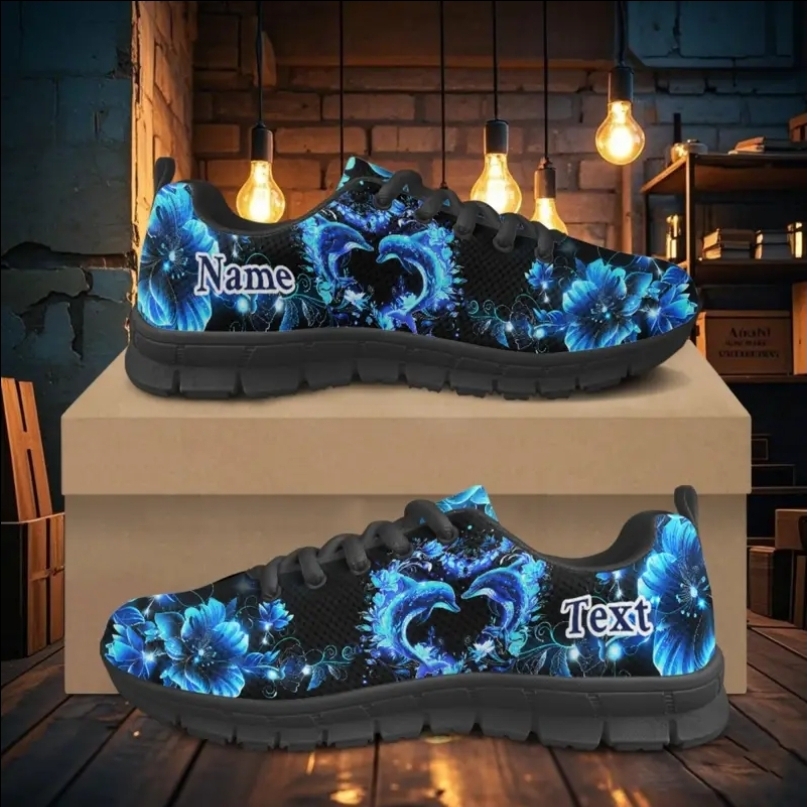 Blue Dolphin and Flowers Womens Shoe (Custom Name/Text)