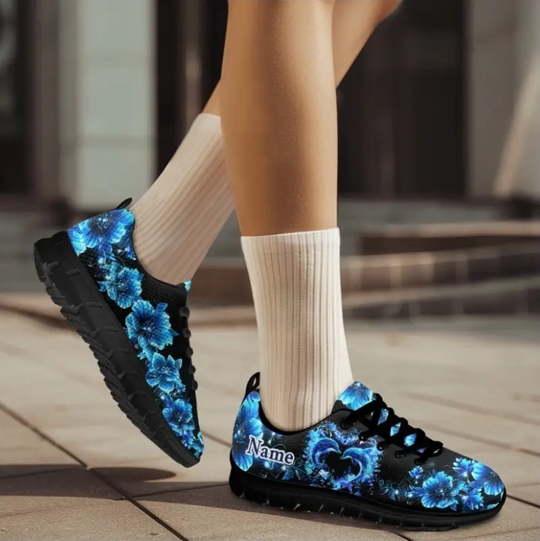 Blue Dolphin and Flowers Womens Shoe (Custom Name/Text)