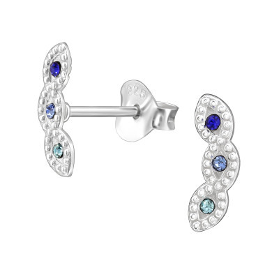 Sterling Silver Three Blue Crystal Stud Earrings