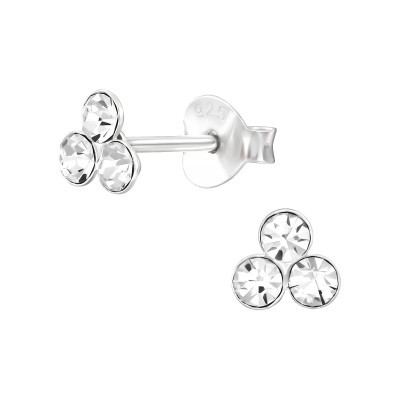 Sterling Silver Three Crystal Stud Earrings