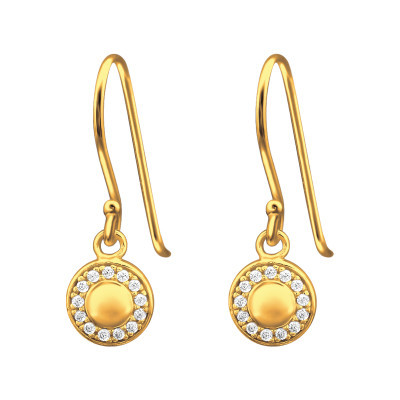 Gold Plated Sterling Silver Round Cubic Zirconia Drop Earrings
