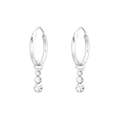 Sterling Silver Hanging Crystal Hoop Earrings