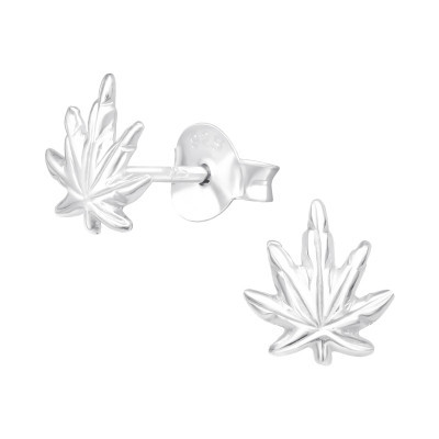 Sterling Silver Marijuana Leaf Stud Earrings