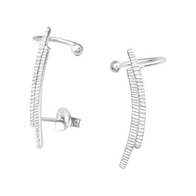 Sterling Silver Curved Stud Earrings With Cuff