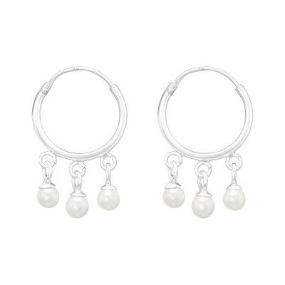 Sterling Silver Pearl Hoop Earrings
