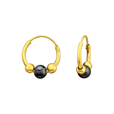 Gold Plated Sterling Silver Bead Hoop Earrings