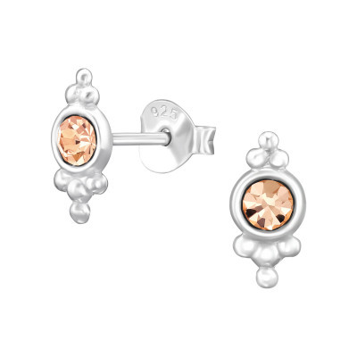 Sterling Silver Antique Peach Crystal Stud Earrings