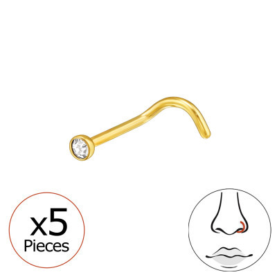 Gold Plated Titanium Crystal Nose Stud - 20G