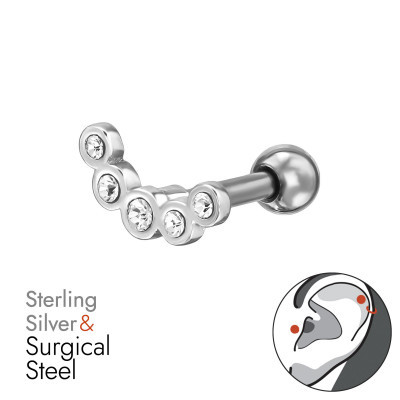Sterling Silver and Surgical Steel Curved Cartilage Jewellery