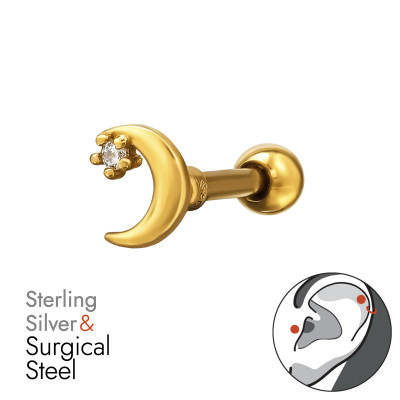 Gold Plated Sterling Silver Moon Cartilage Jewellery