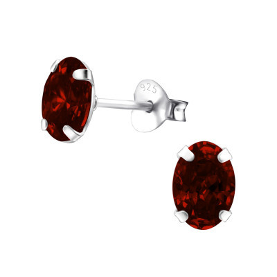 Sterling Silver Garnet Cubic Zirconia Stud Earrings