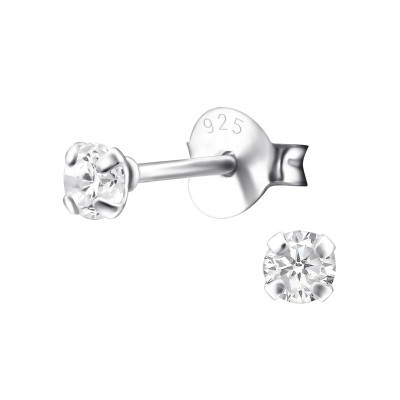 Sterling Silver Cubic Zirconia Round Stud Earrings