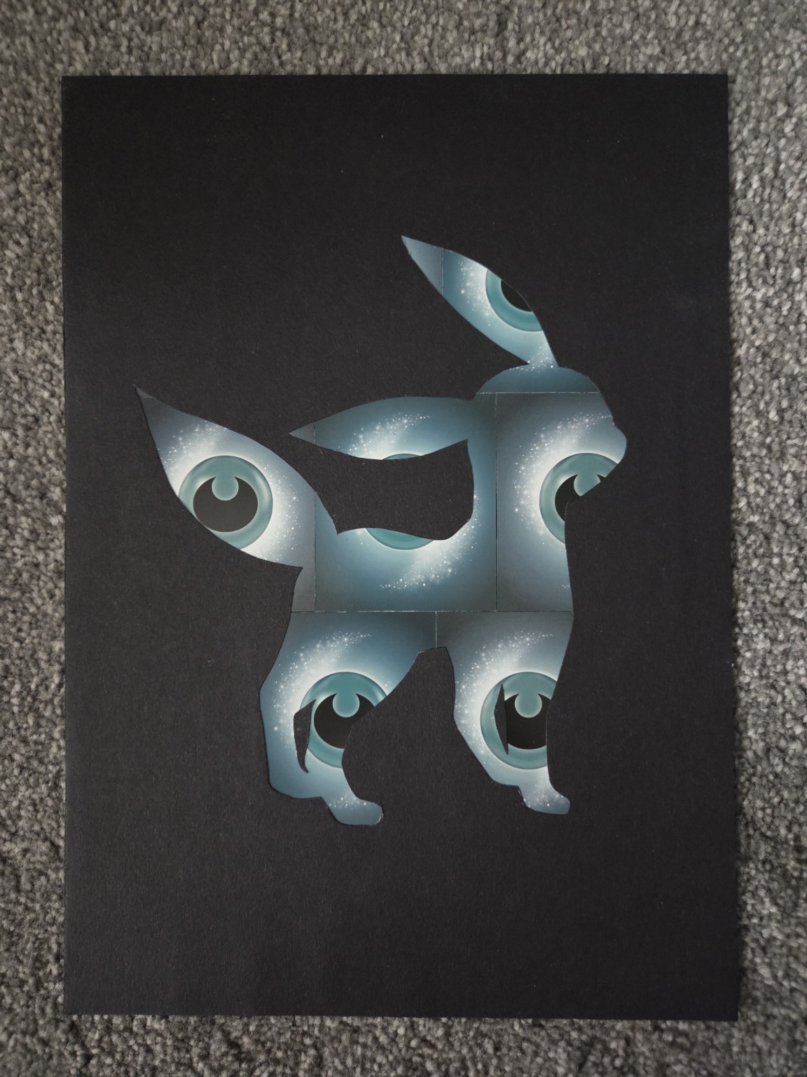 Pokemon TCG Handmade Silhouette Energy Card Art A4 - Umbreon - Darkness