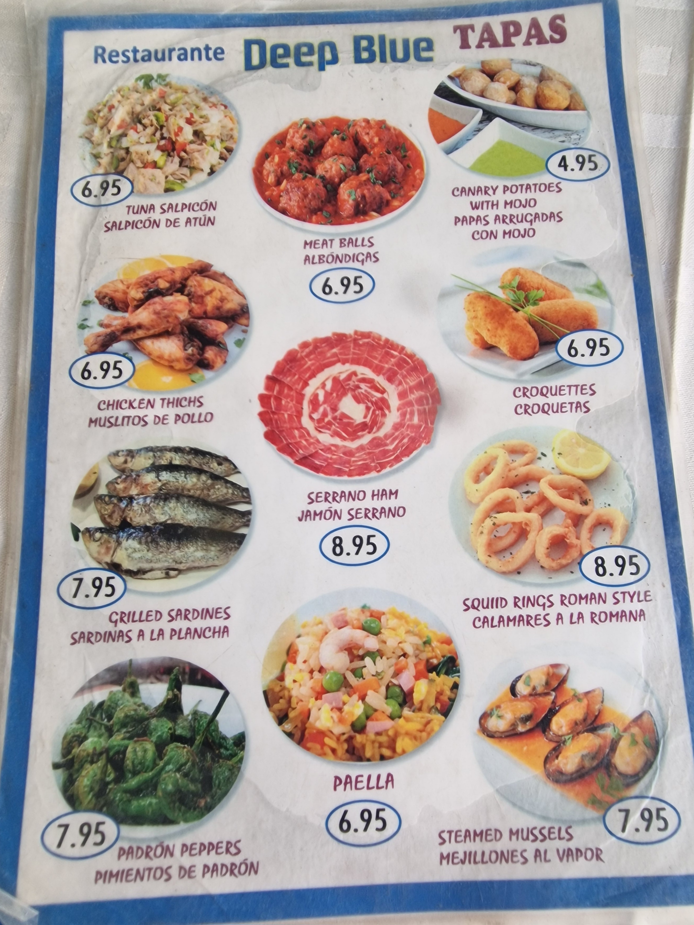 Tapas menu