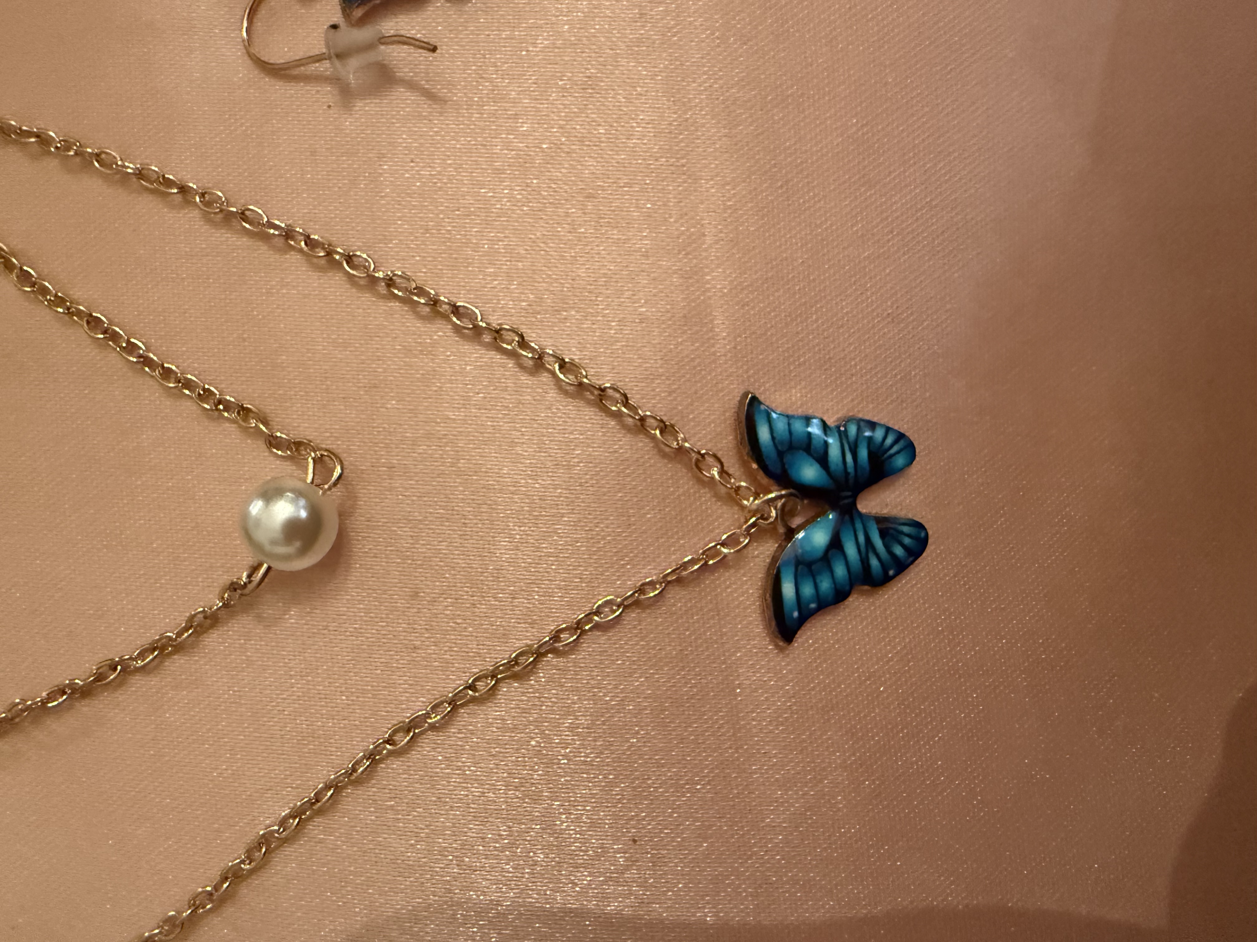 Blue butterfly earrings & necklace set