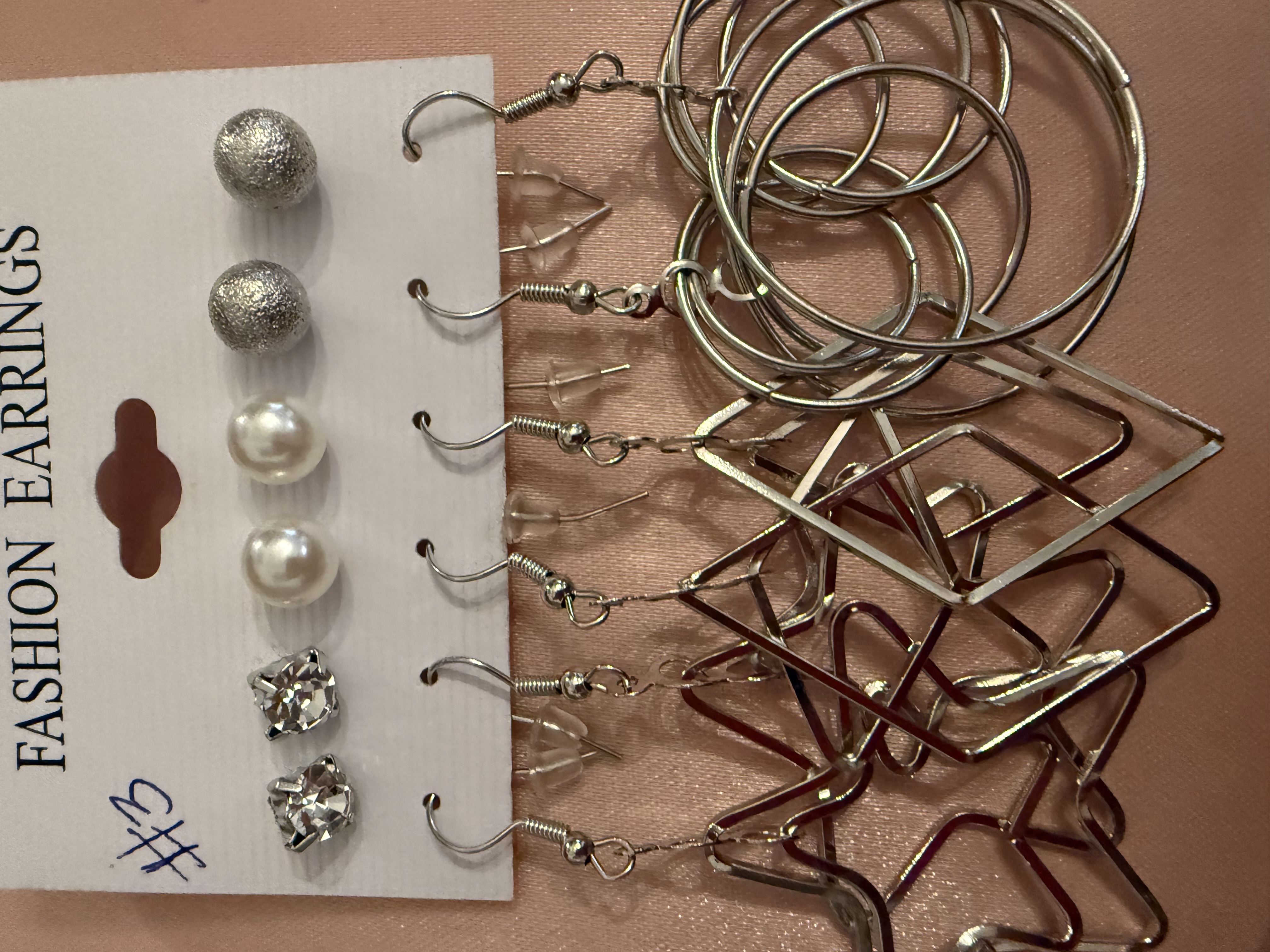 Six earrings set/silver tone