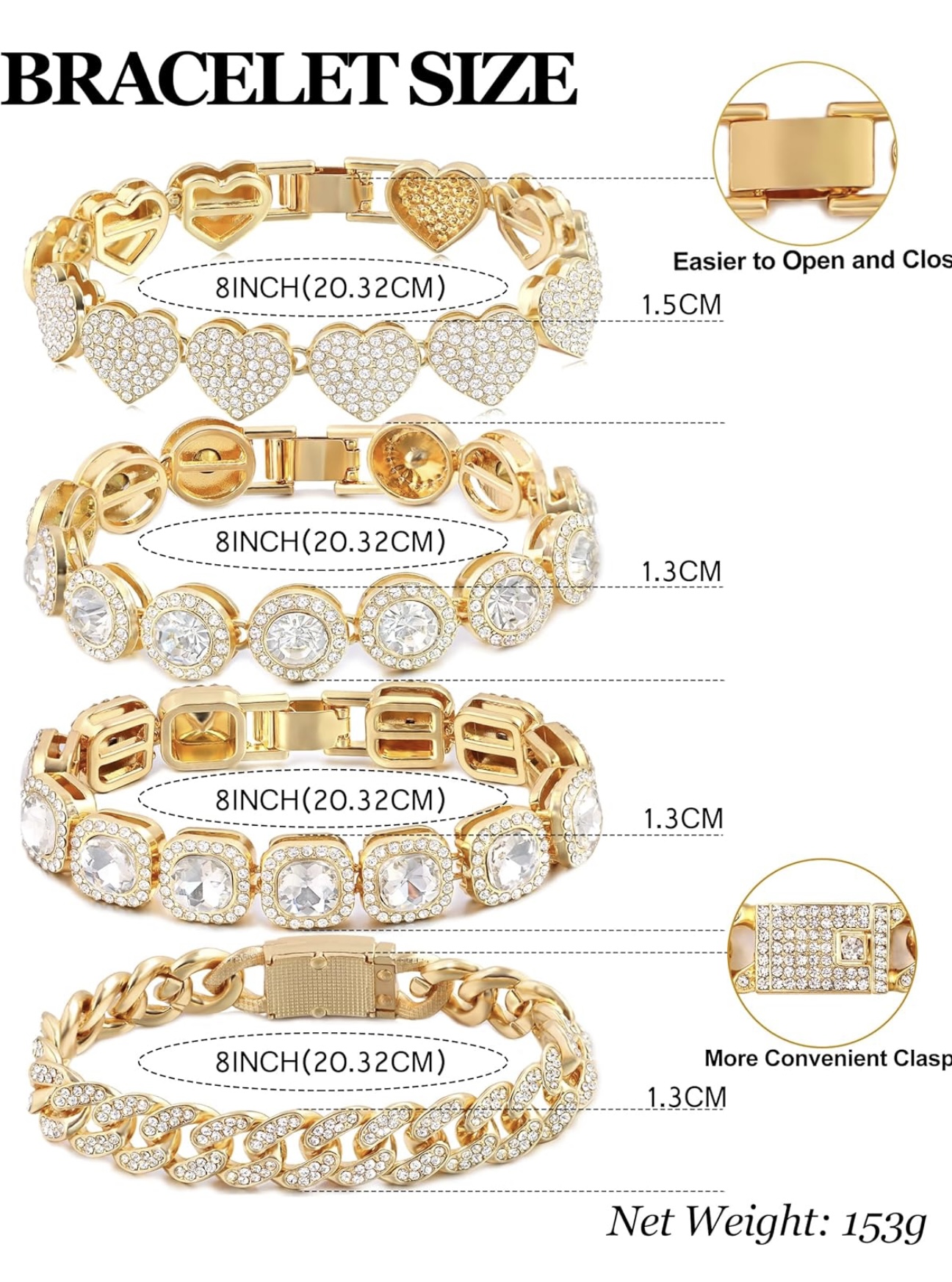 4 golden toned & iced bracelets