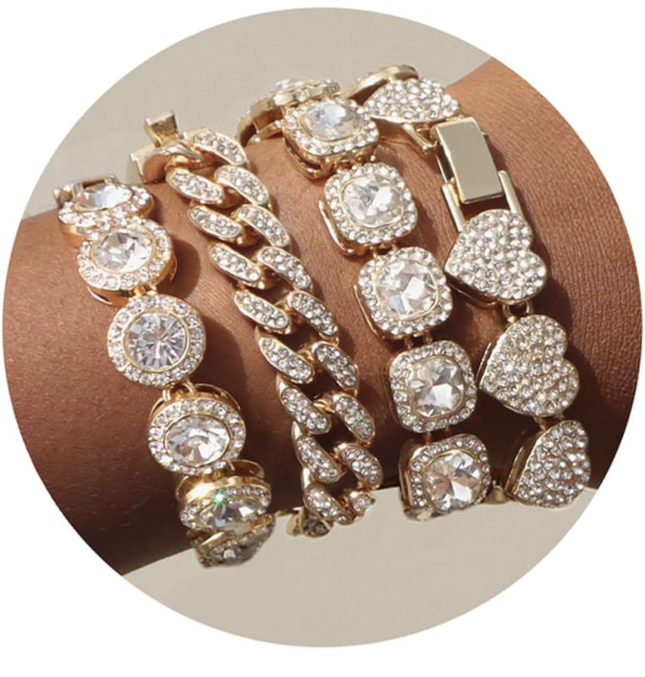 4 golden toned & iced bracelets