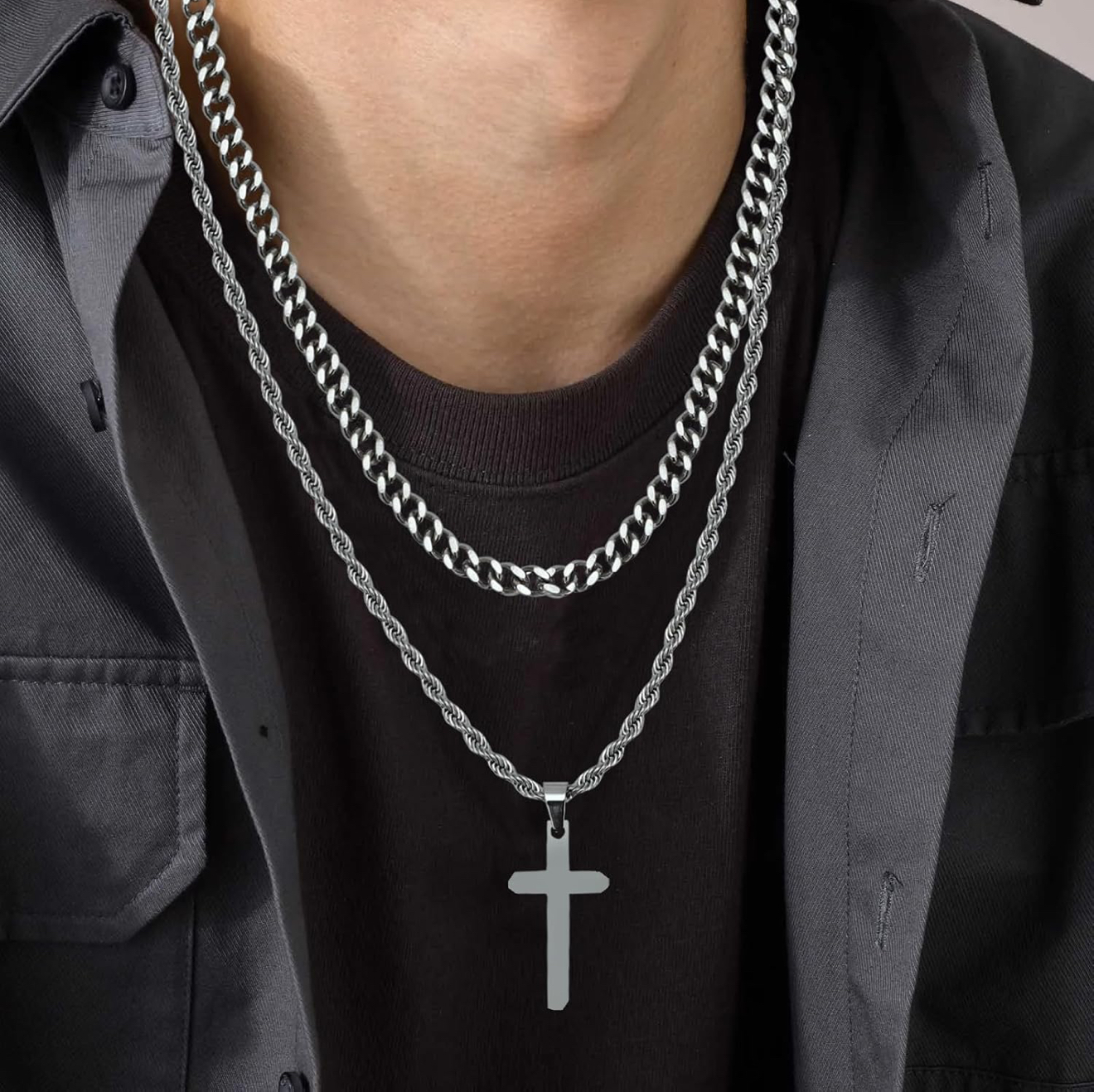 15 piece set silver tone jewelry for men