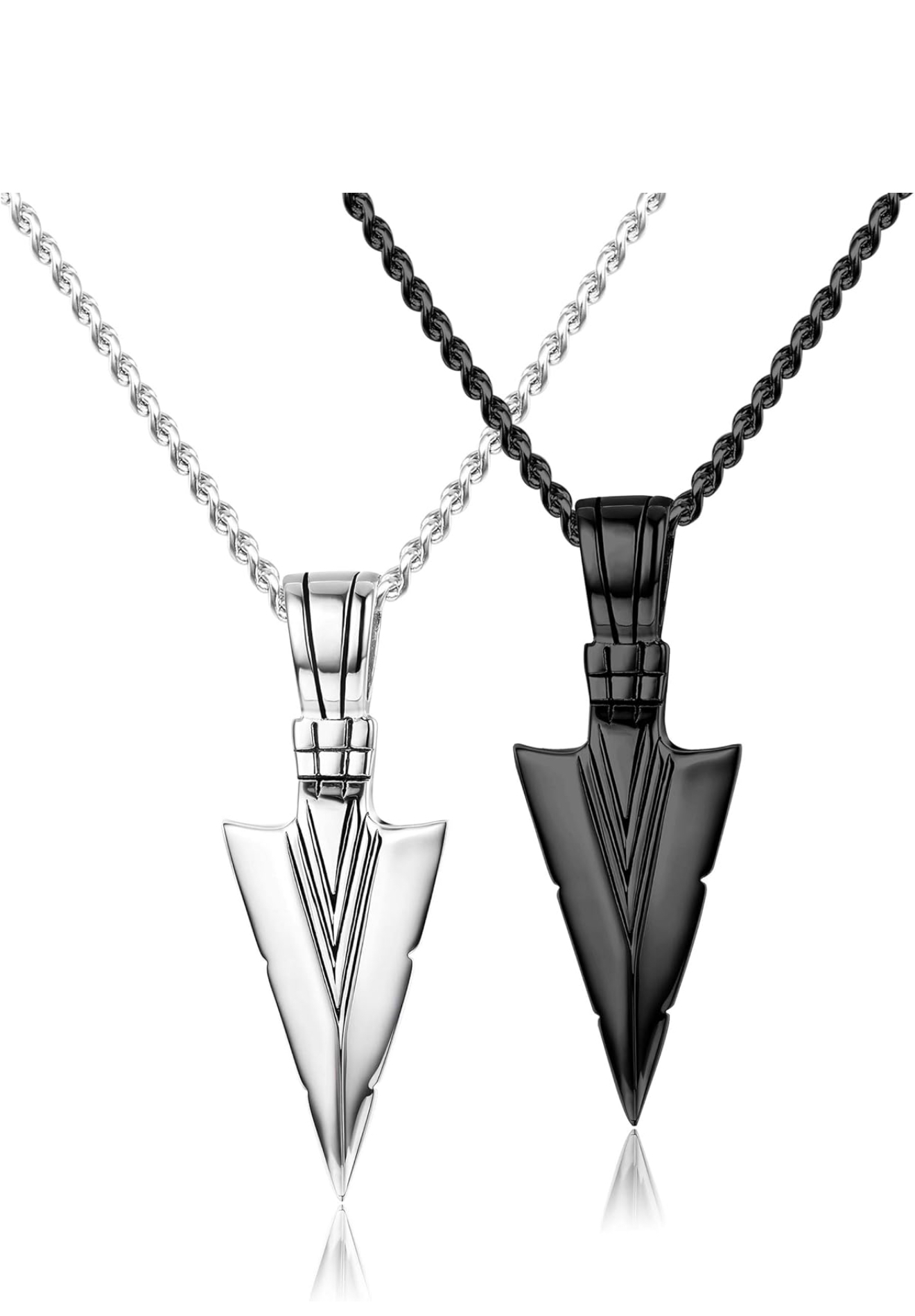 2 pendant necklaces in black & silver tone for men