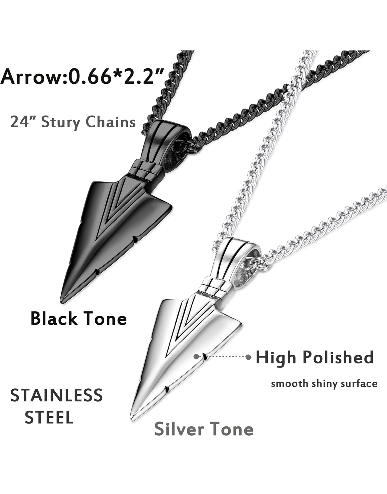 2 pendant necklaces in black & silver tone for men