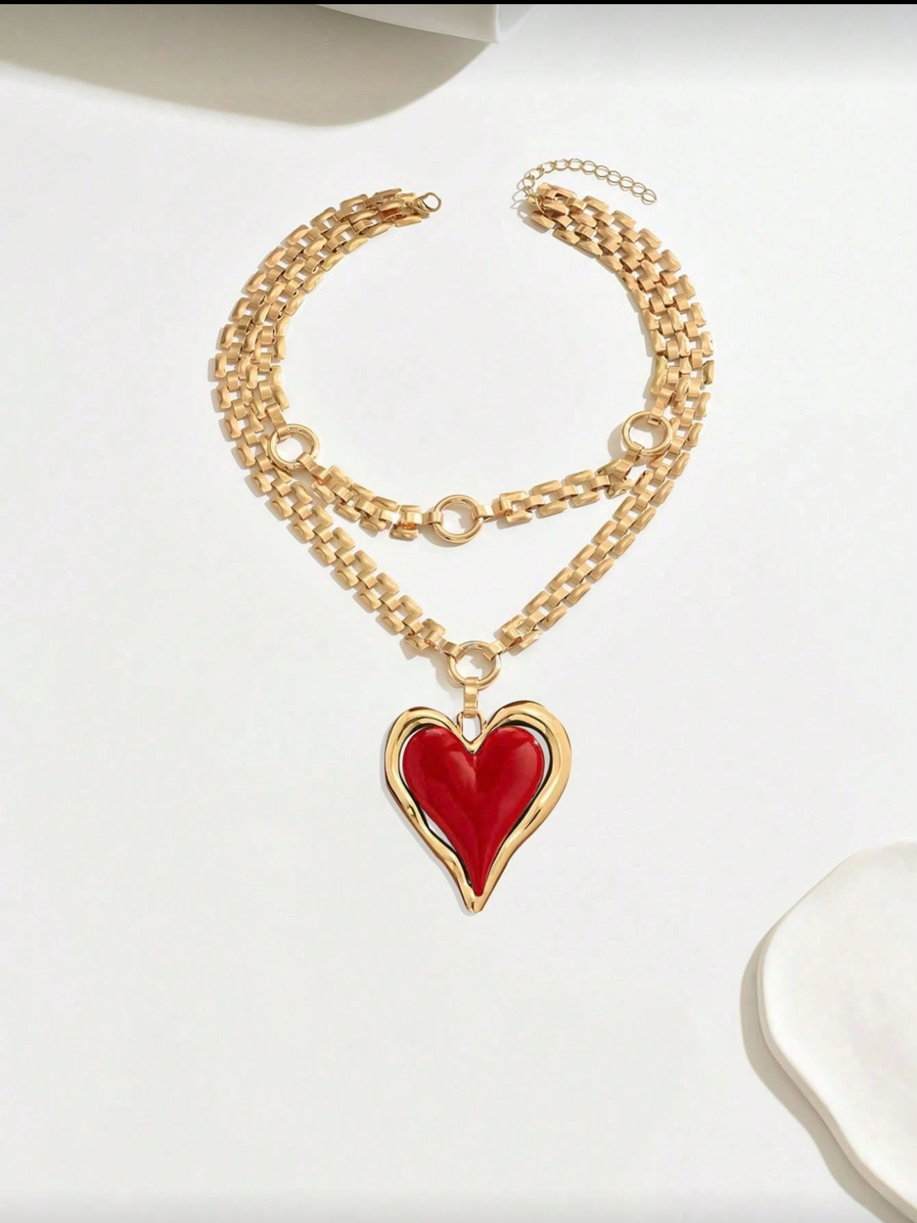Big Red Heart layered/gold tone necklace