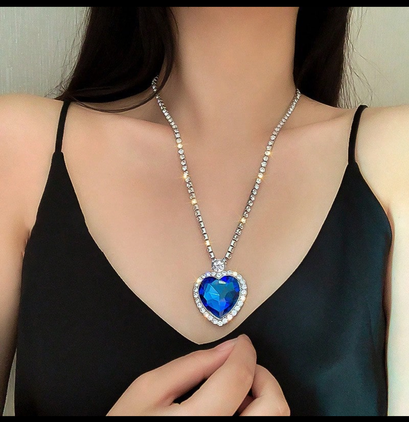 Bling & blue heart necklace