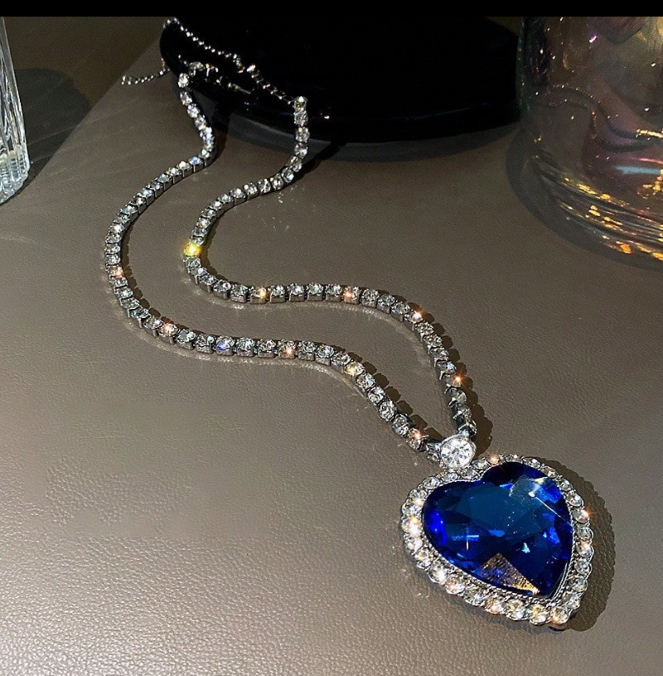 Bling & blue heart necklace
