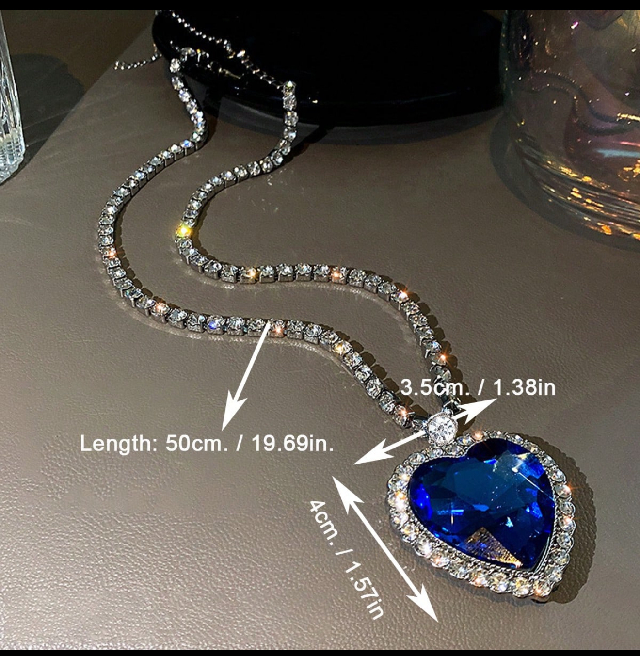 Bling & blue heart necklace