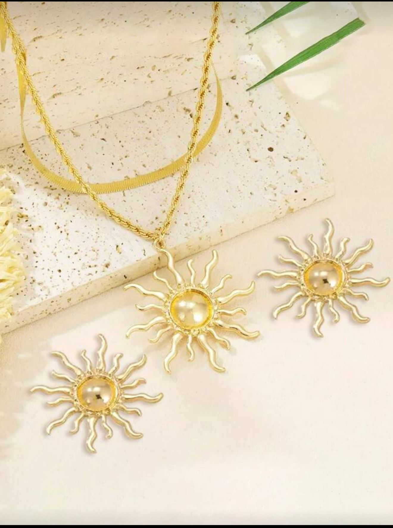 Earrings & Sun layered necklace