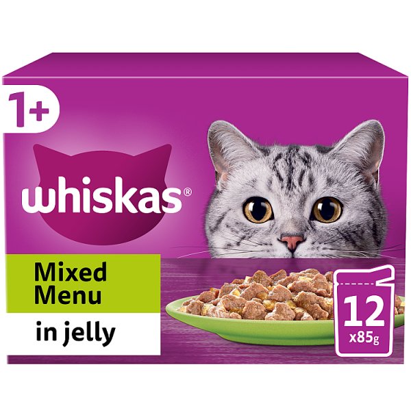 Whiskas 1+ Mixed Menu Adult Wet Cat Food Pouches in Jelly 12 x 85g