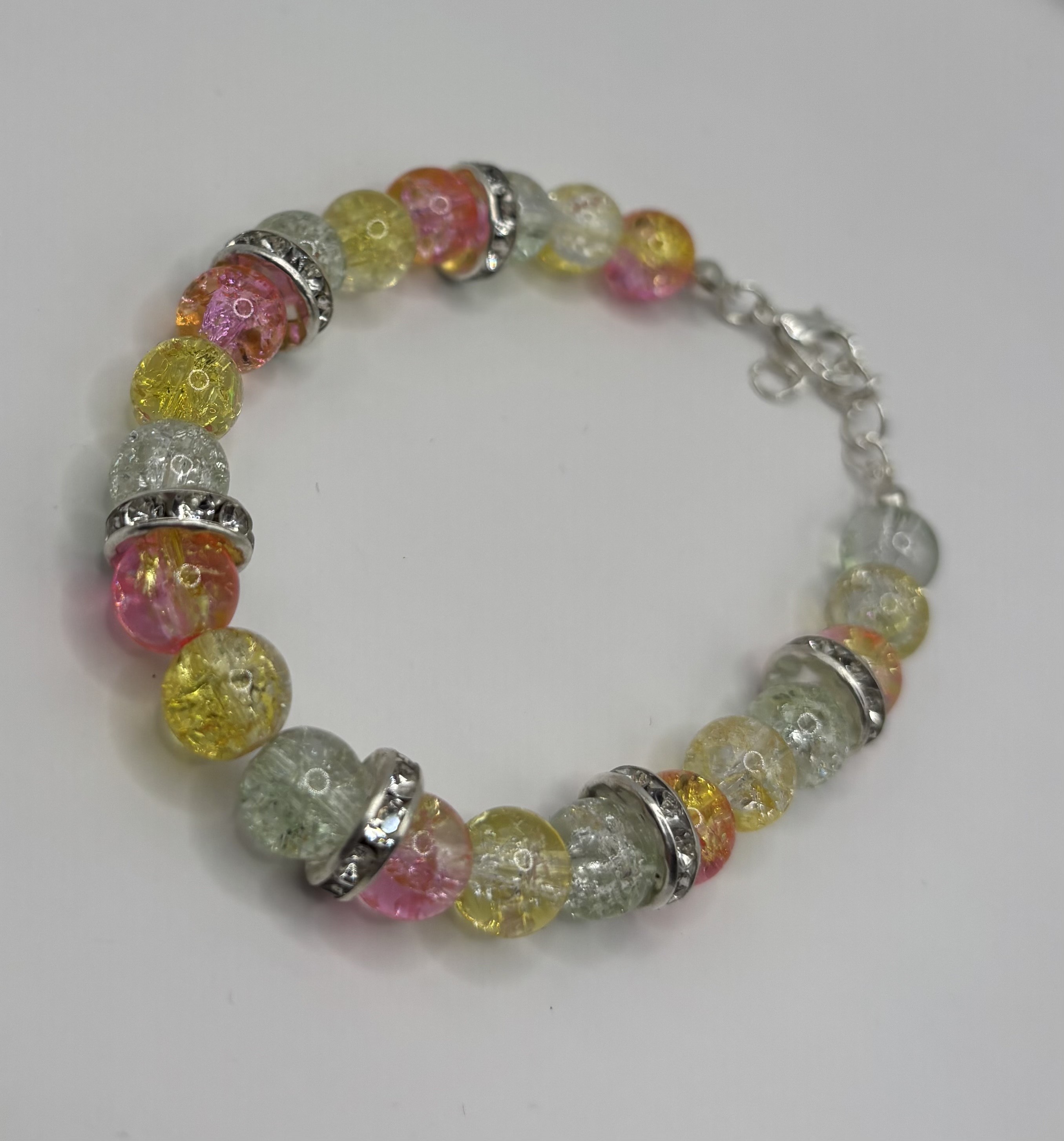 Glass Bead Pink, Yellow & Clear Bracelet