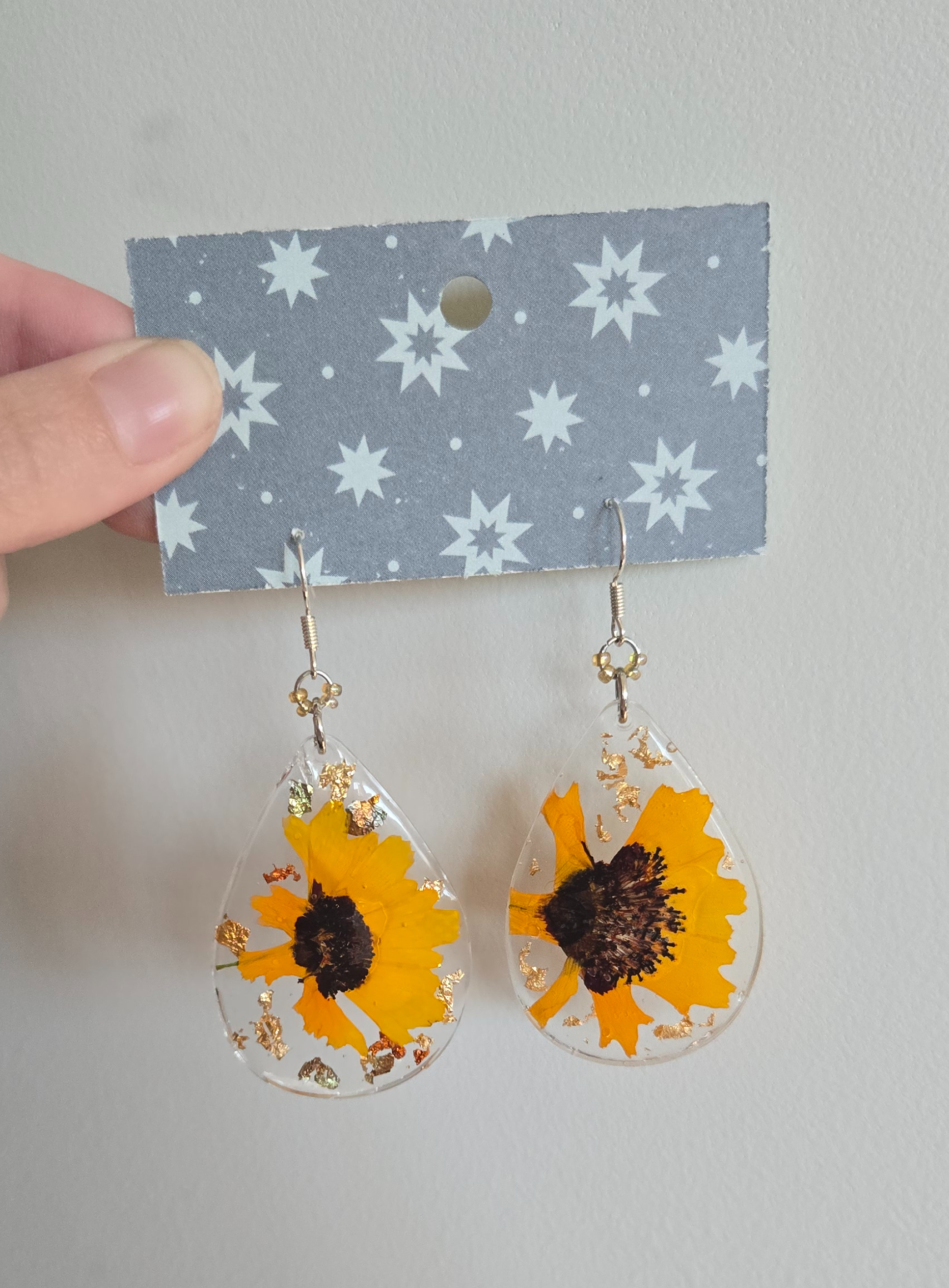 Yellow Flower Earrings (real flower in resin)