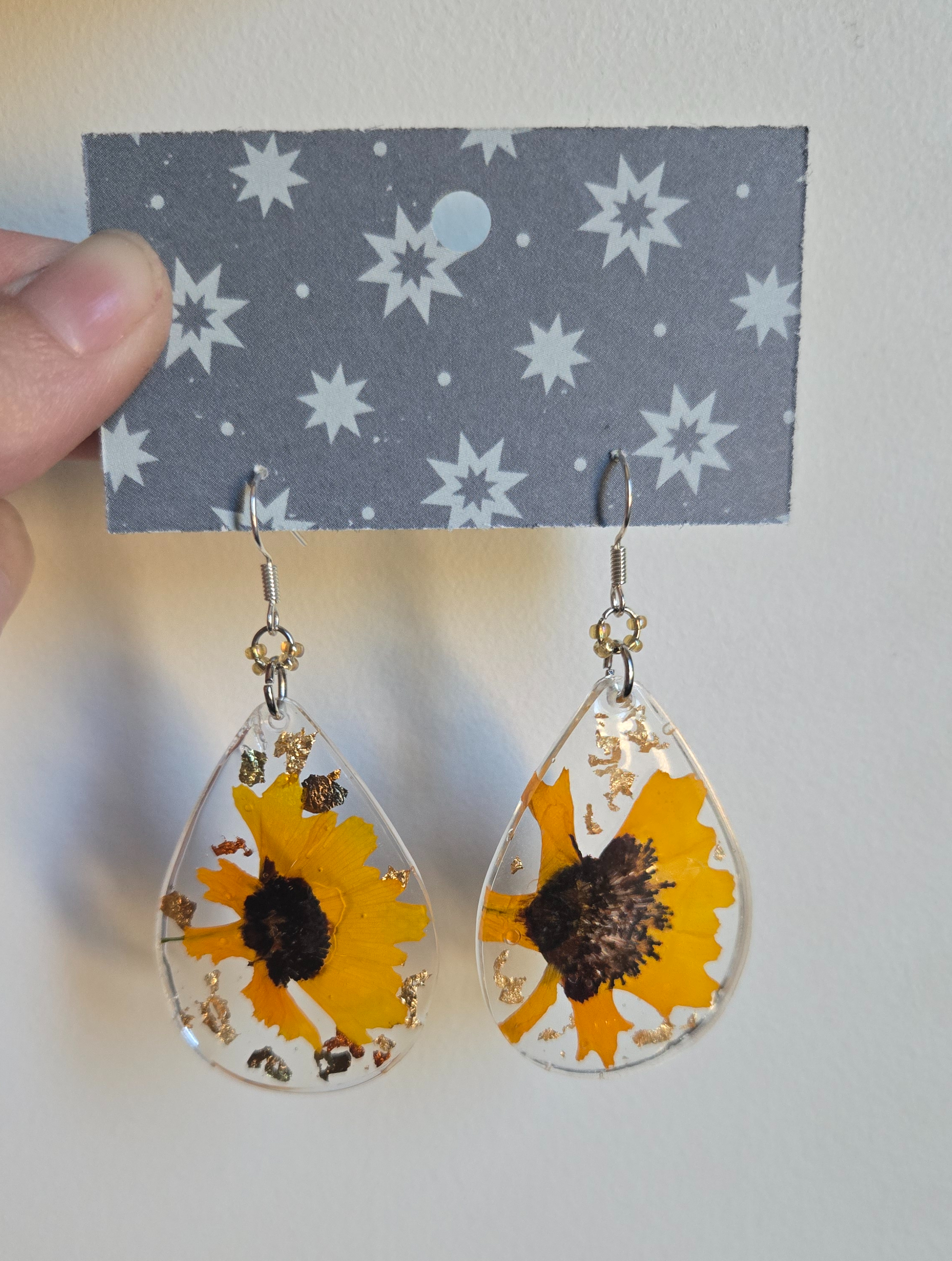 Yellow Flower Earrings (real flower in resin)