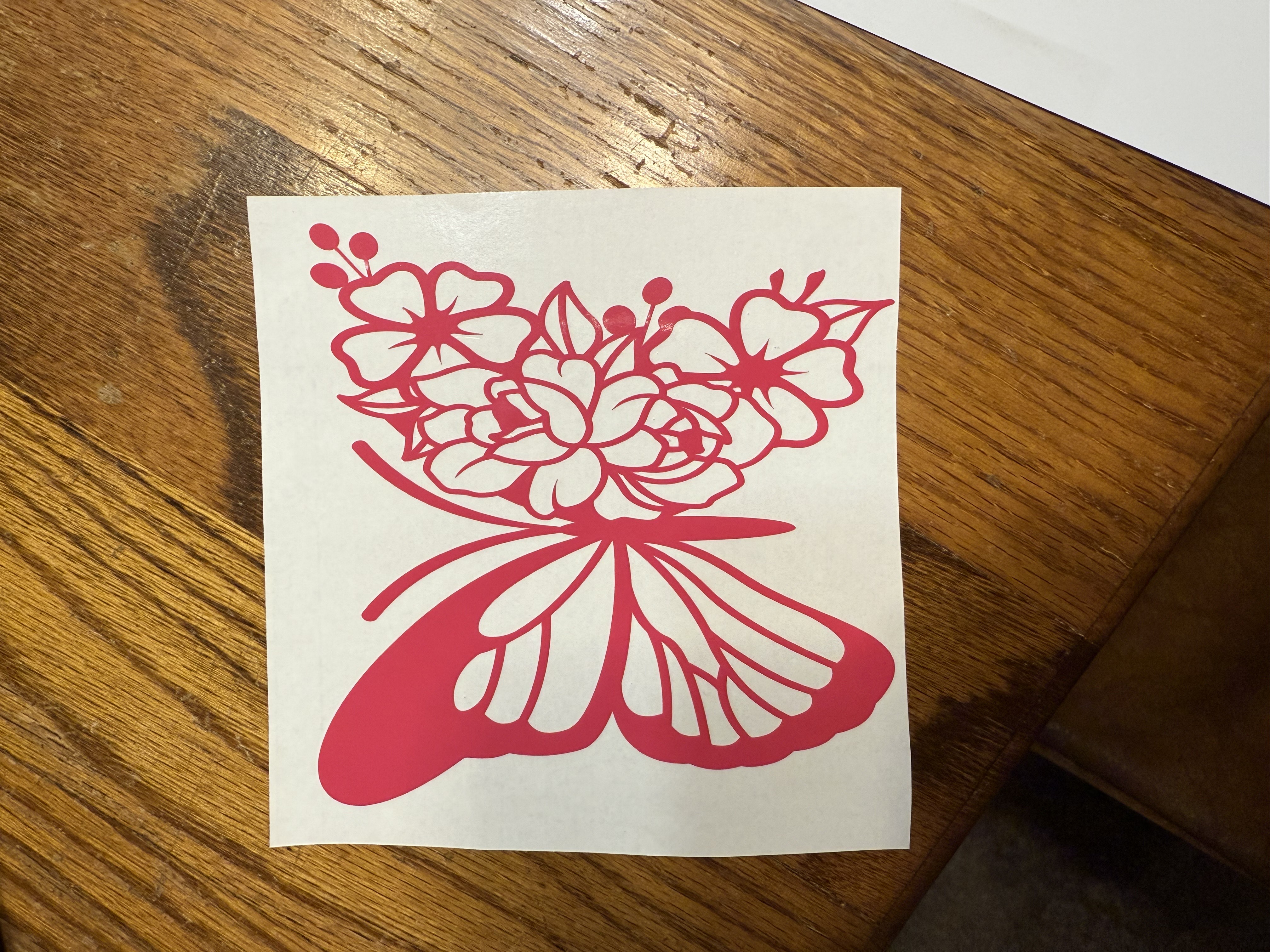 Hot Pink Butterfly with Flowers