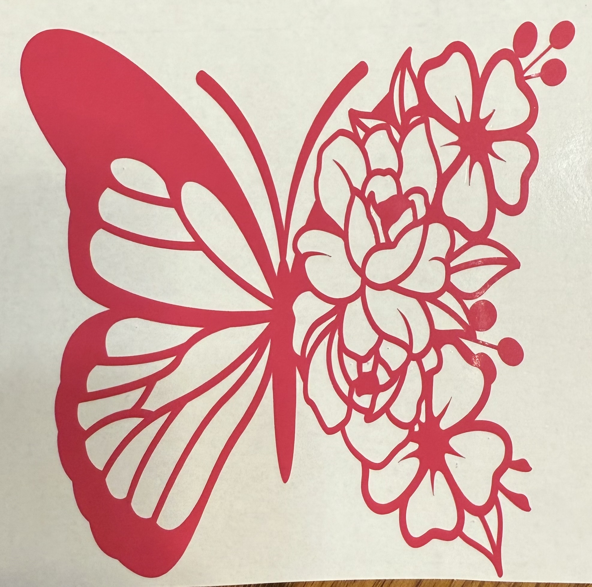 Hot Pink Butterfly with Flowers