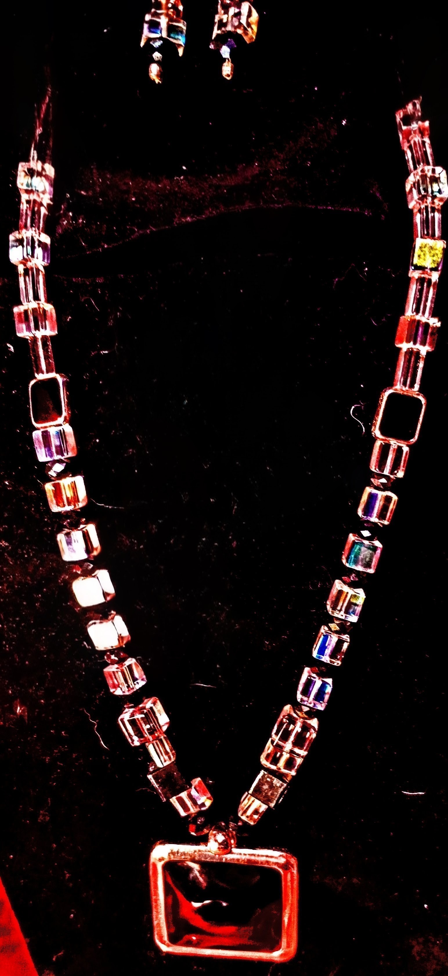 16" Square Pink/Black Necklace