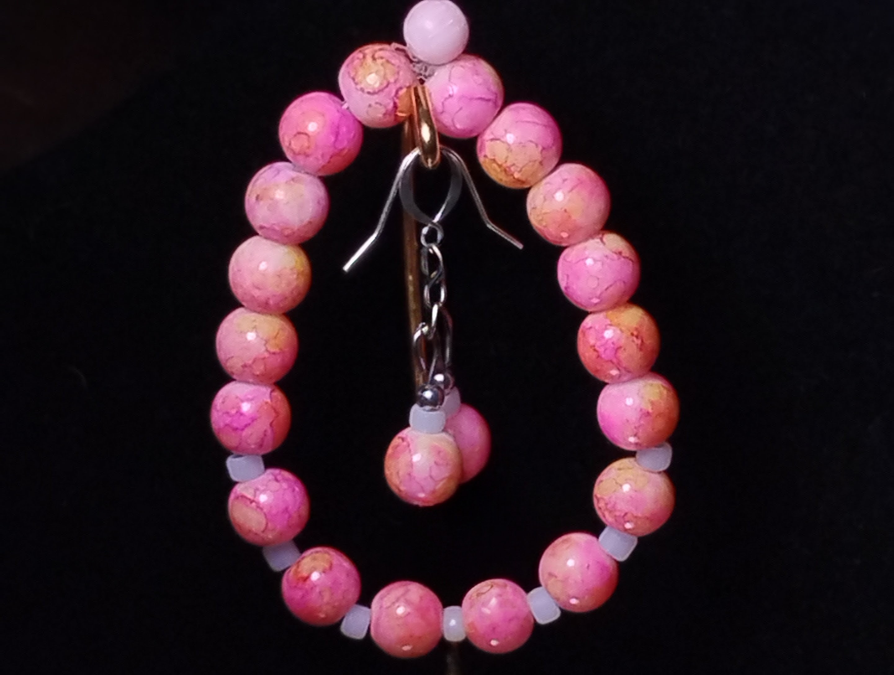 Hot Pink Painted Glass Bead Bracelet