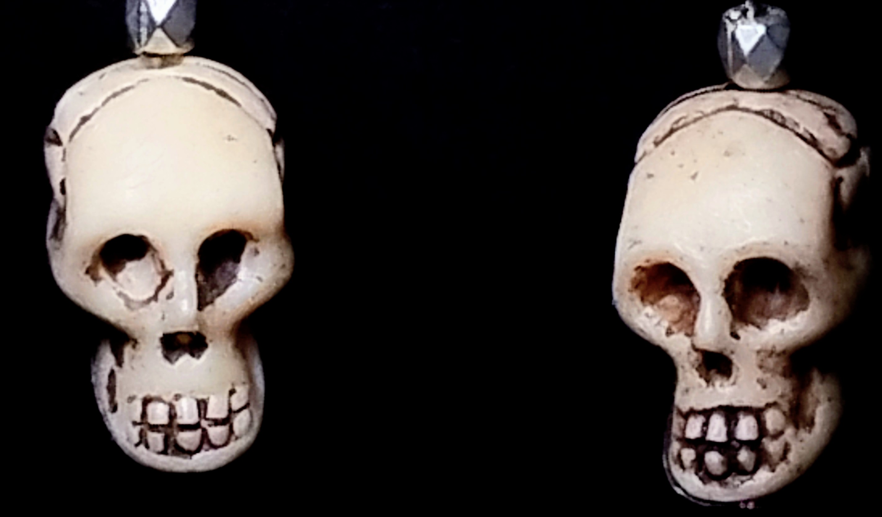 One of a Knd Wood Skull Earrings