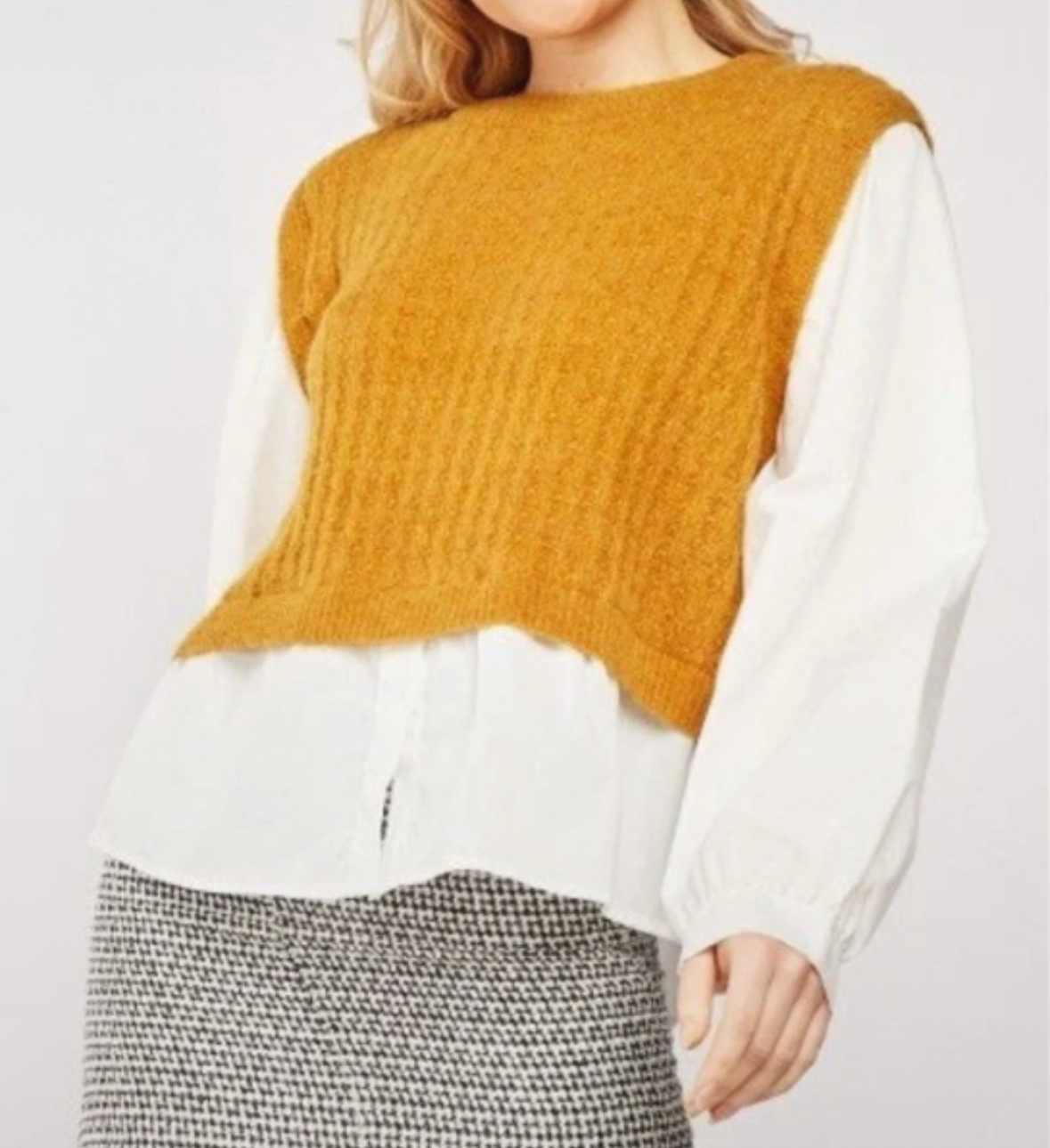 Mustard Knitted Vest & Shirt Top