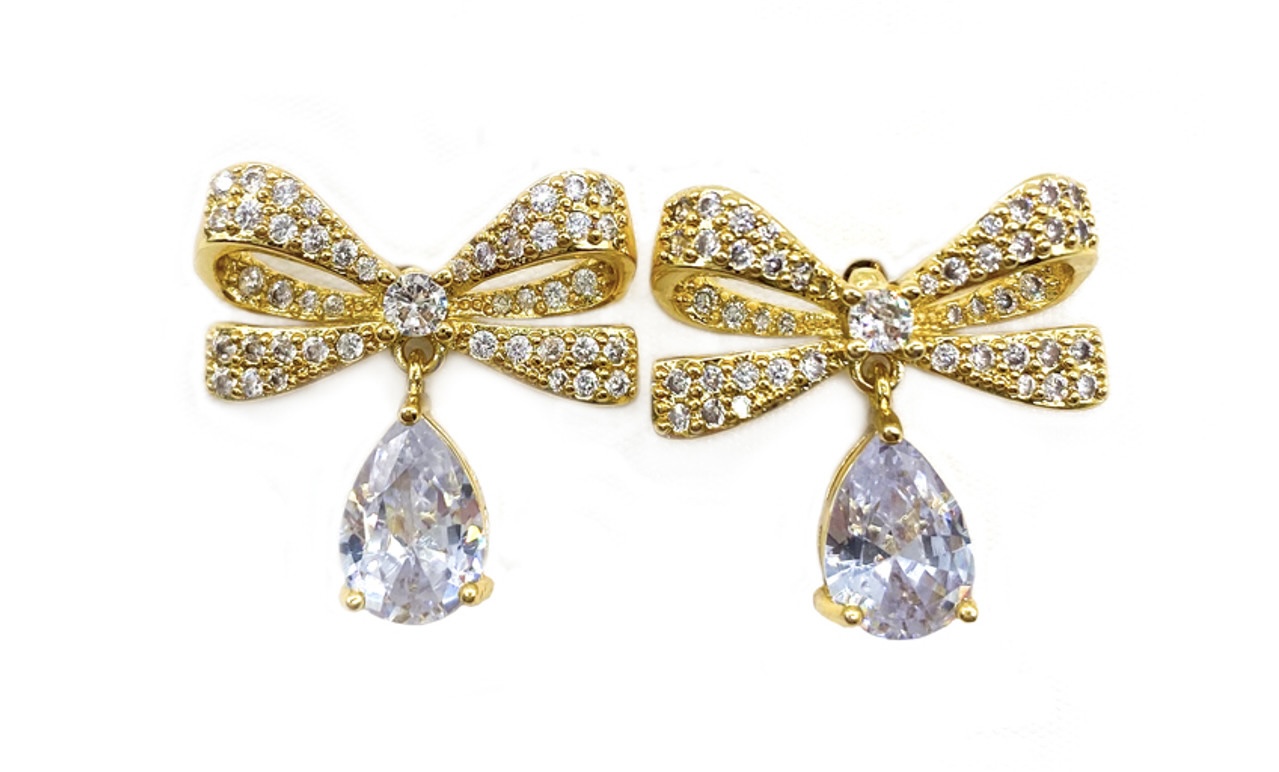 Gold Crystal Bow Earrings