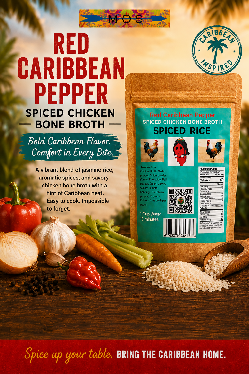 Red Caribbean Spiced Chicken Bone Jasmine Rice