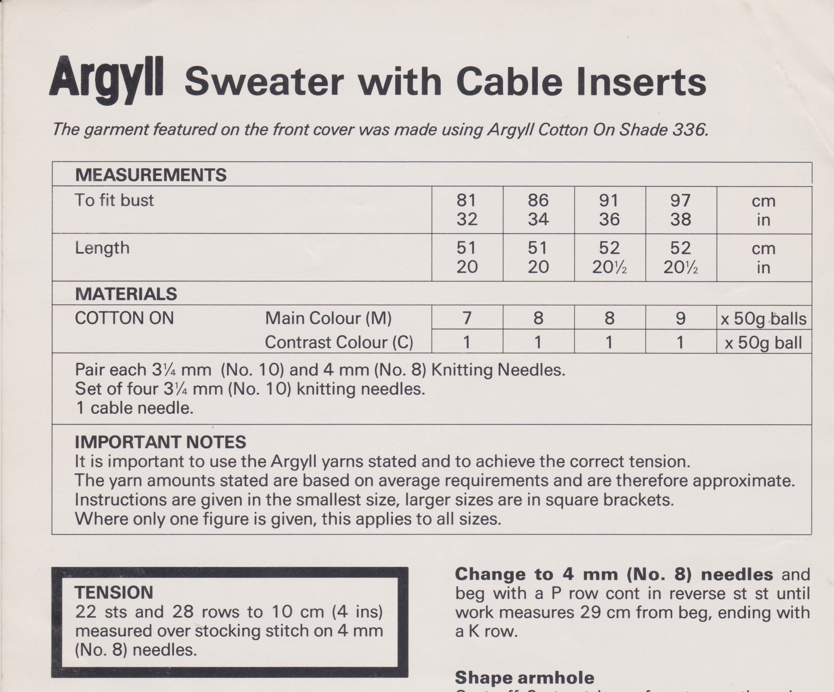 ARGYLL420 - WOMAN'S SWEATER WITH CABLE PATTERN IN DK - PDF KNITTING PATTERN