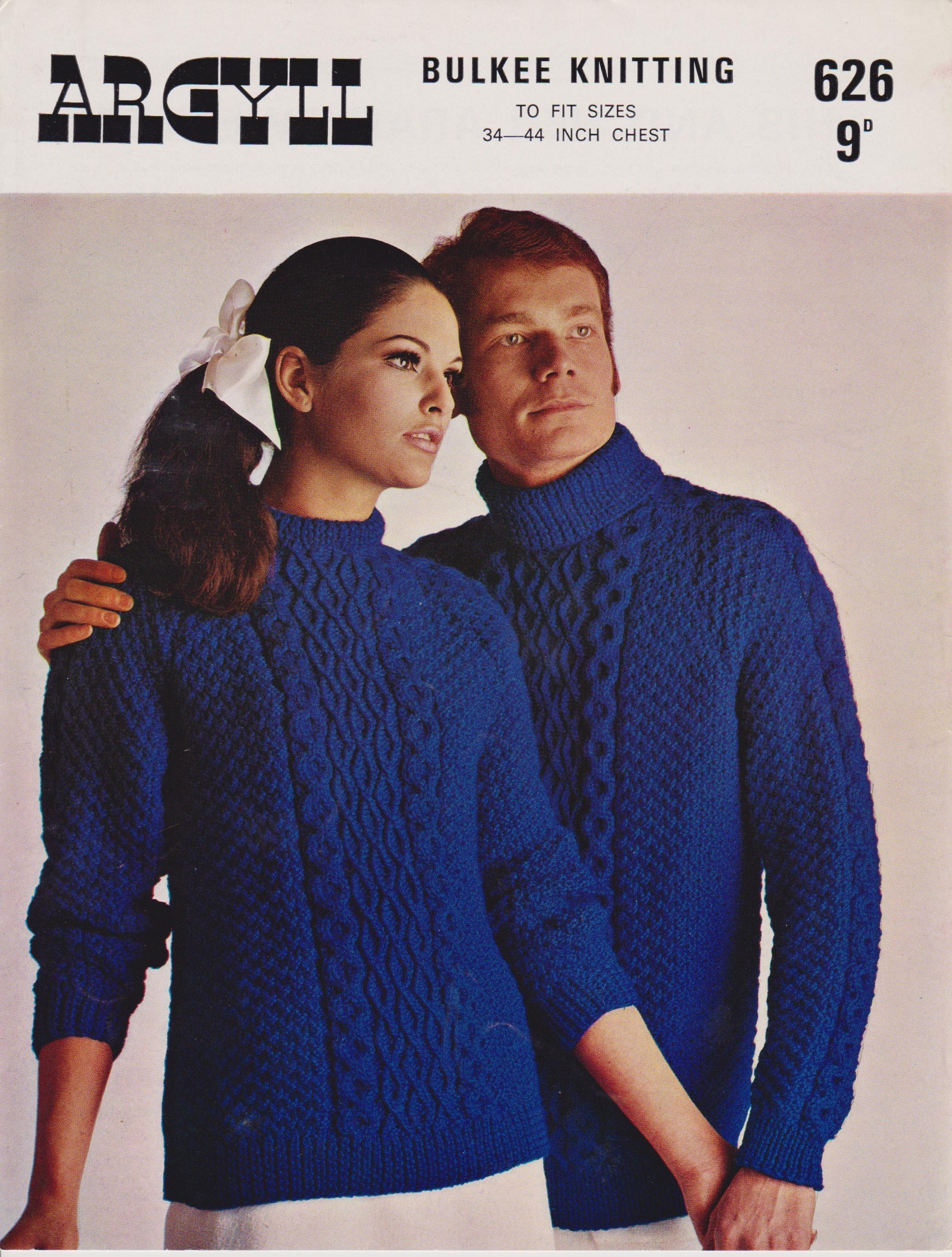 ARGYLL626 - UNISEX CABLE PATTERN SWEATERS IN DK - PDF KNITTING PATTERN