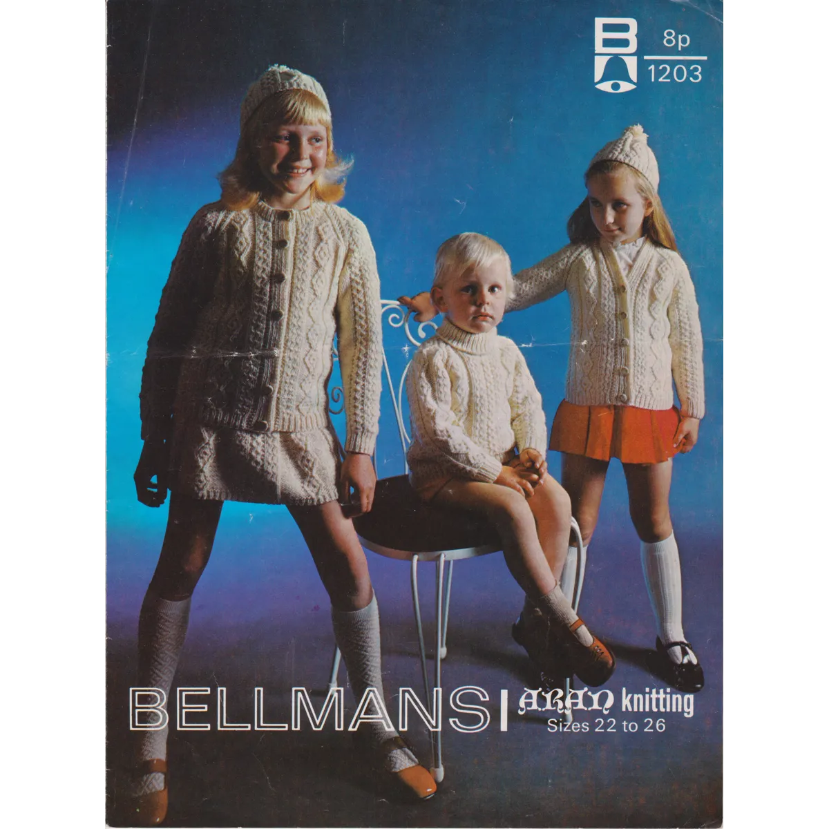 BELLMANS1203 - JUNIOR ARANS SWEATER, CARDIGAN, JACKET, SKIRT AND HAT - PDF KNITTING PATTERN